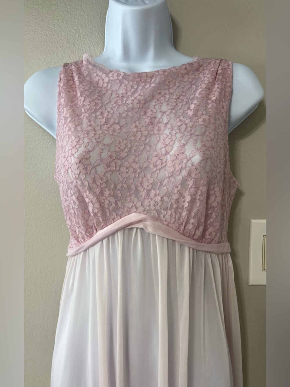 Vintage Sheer Pink Lace Nightgown Open Back Romantic Cottagecore Maxi Dress - Picture 3 of 11